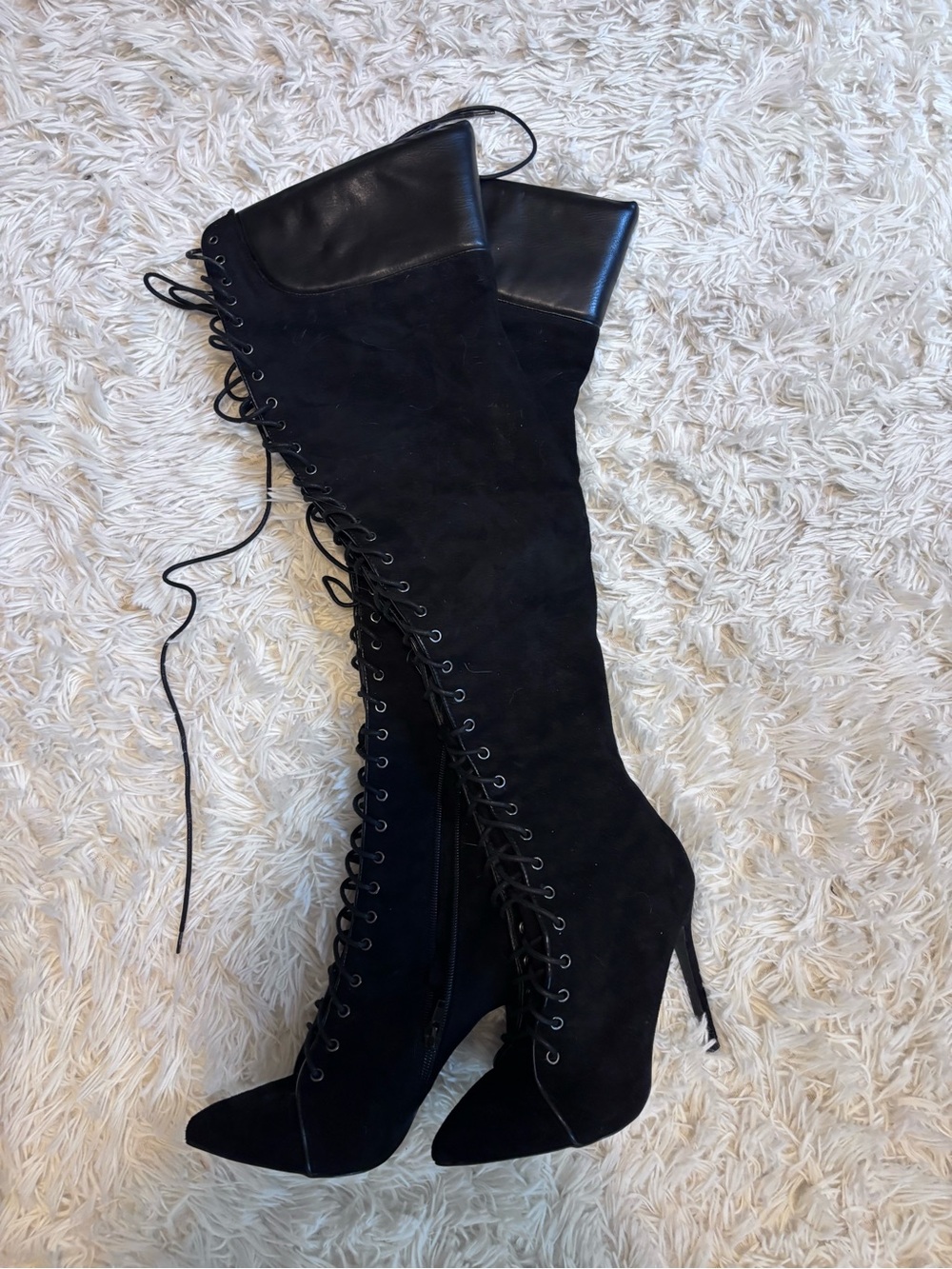Black Lace-Up Over-the-Knee Stiletto Boots